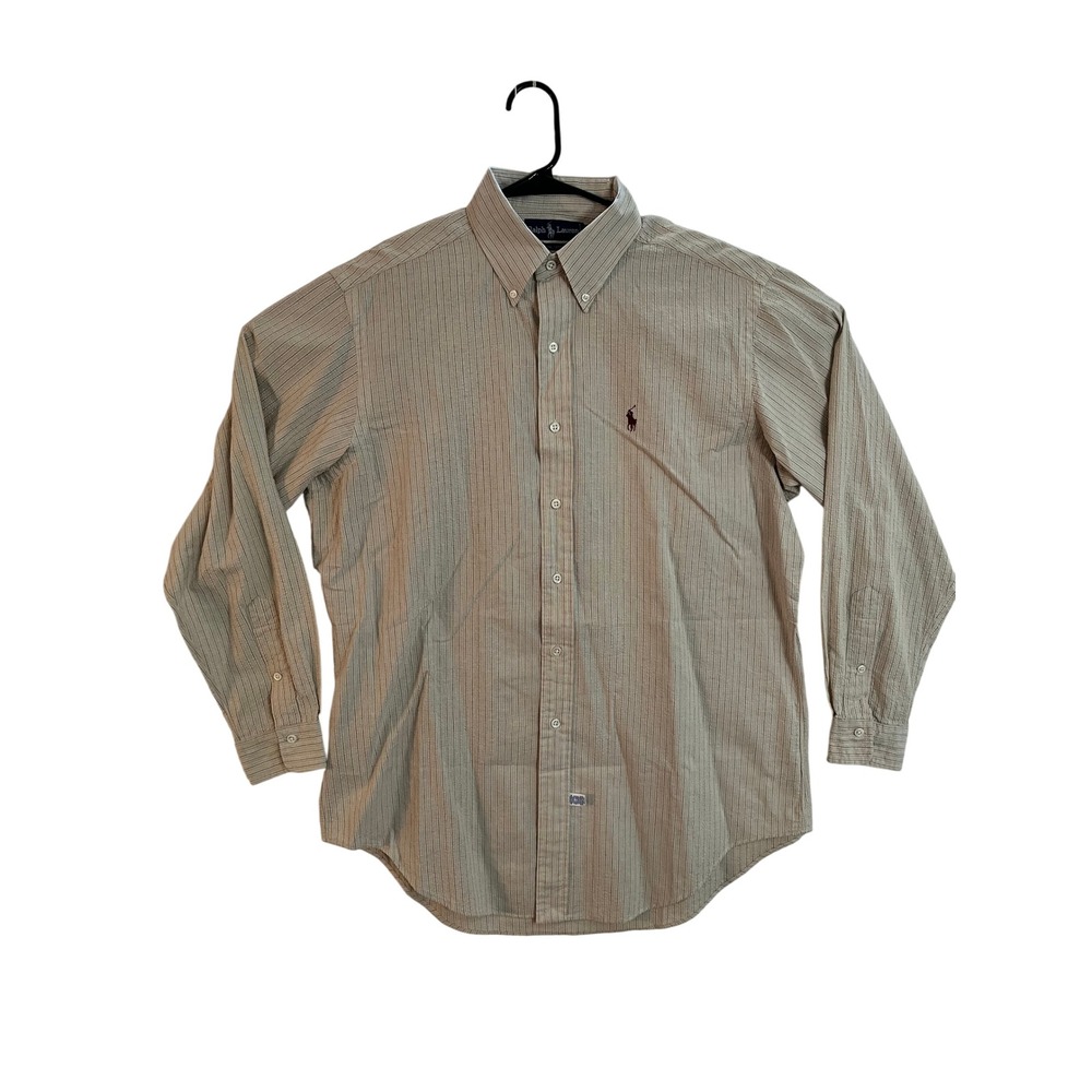 Ralph Lauren Mens XL Striped Button Down Shirt Beige Tan Cotton Long Sleeve
